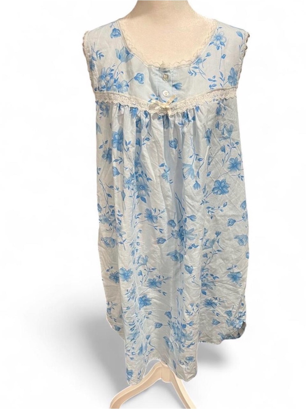 Blue Floral Vintage Cotton Sleeveless Night Dress